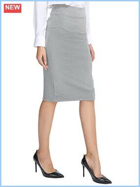 Elastic Waist Stretch Bodycon Midi Pencil Skirt - Pull On Work Skirt